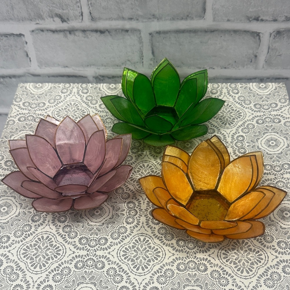 Set of Three capiz shell Lotus flower Candle tealight  Holders